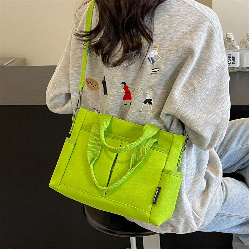 Women's Bag Multiple Pockets Shoulder Bag Large Capacity Canvas - SalmanStore 