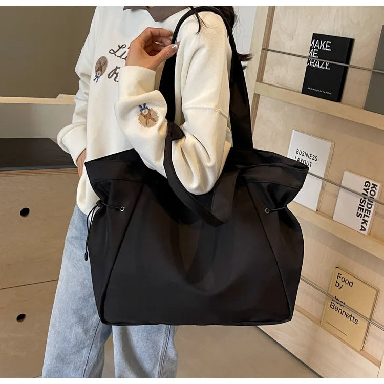 Casual Large Capacity Tote Bag for Women - Simple Aesthetic Drawstring Shoulder Bag - JStorehub 