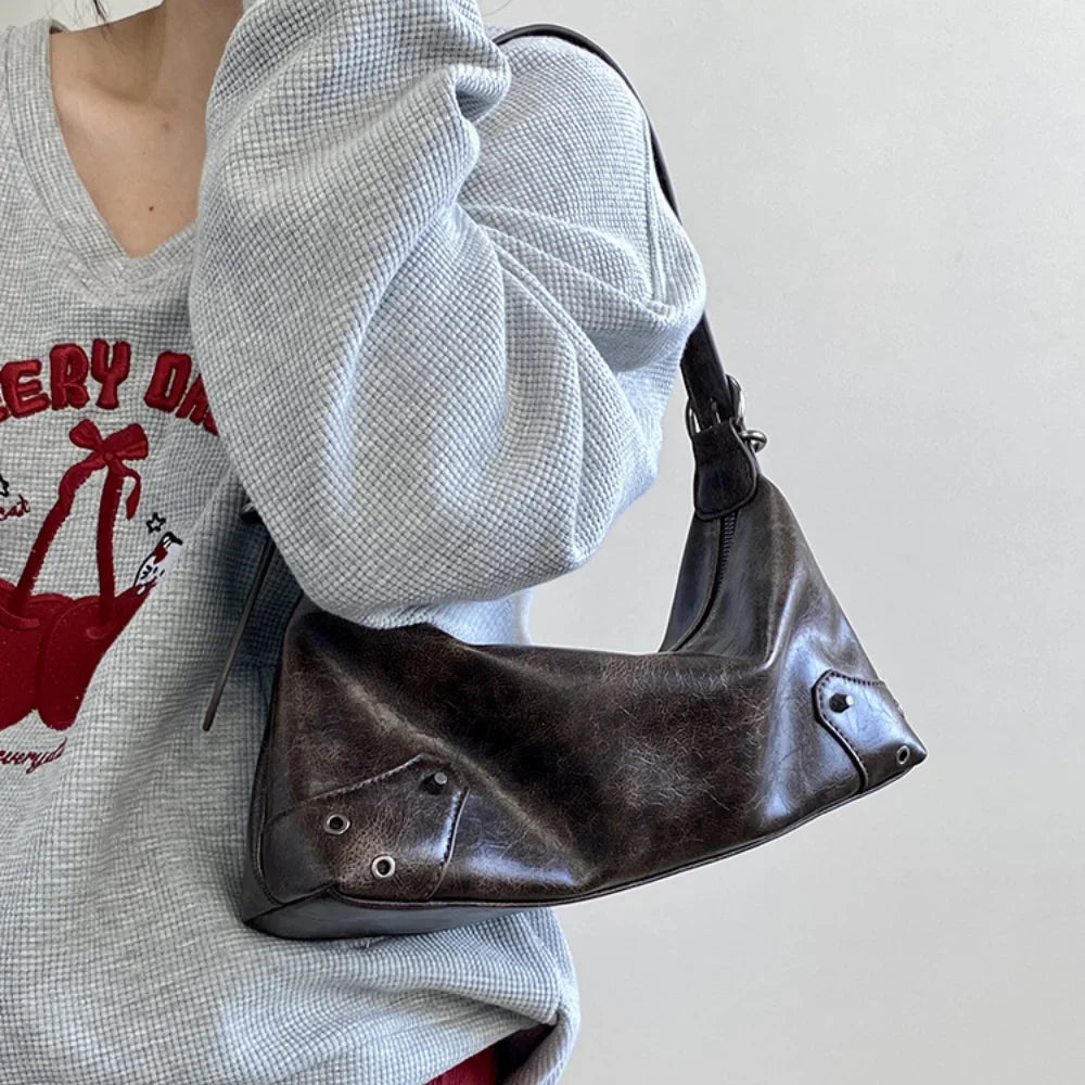 PU Leather Retro Underarm Bag for Women - Y2K Vintage Small Crossbody Handbag - JStorehub 