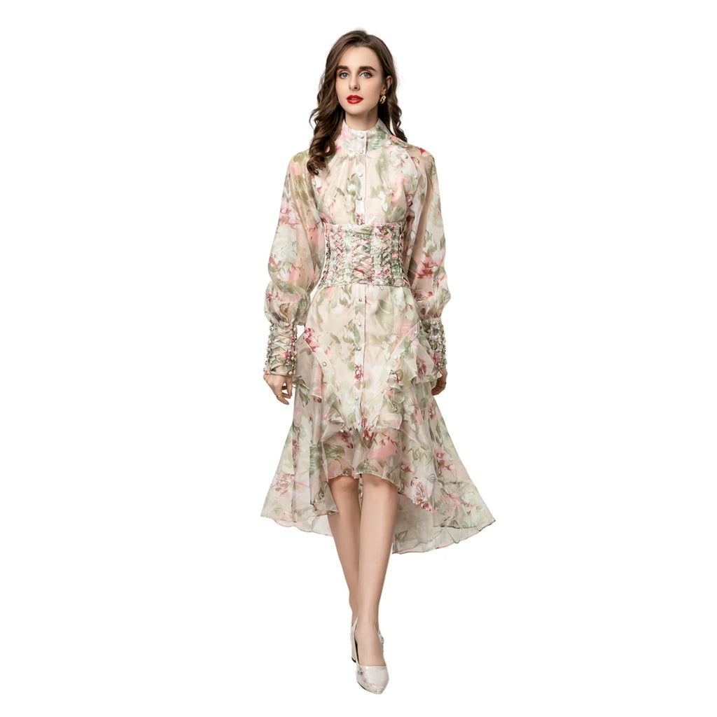 Women Dresses: Stand Collar Floral Casual Vestidos | Salman Store