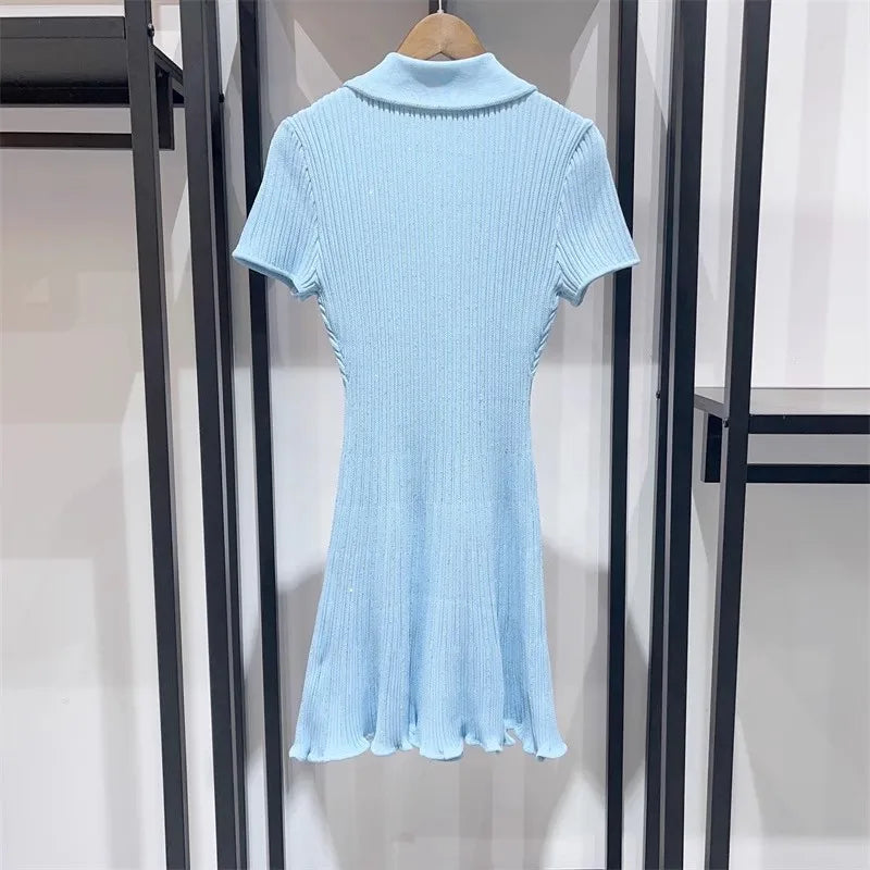 Women Dresses - Polo Neck Knitted Dress Y2K - Salman Store