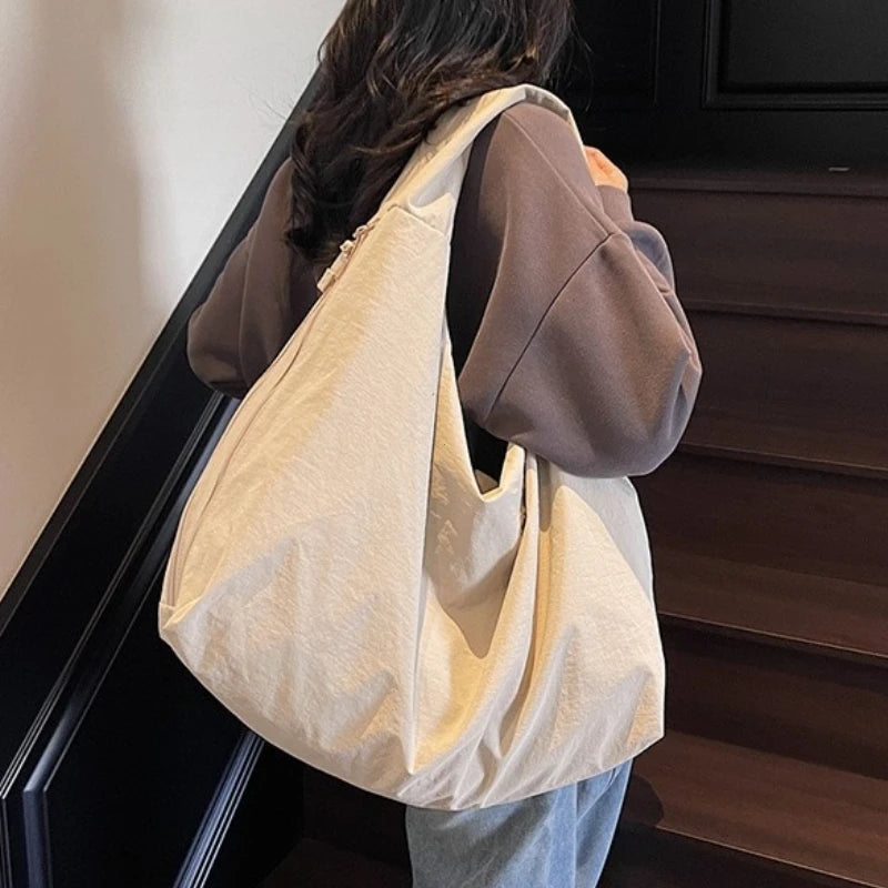 Chic Solid Color Nylon Tote Bag with Multiple Pockets - Large Capacity Shoulder Bag - JStorehub 