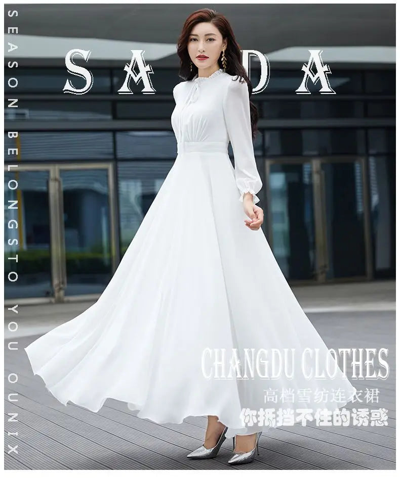 2026 Bohemian Beach Long Chiffon Dress - Elegant Long Sleeve 4XL - JStorehub 