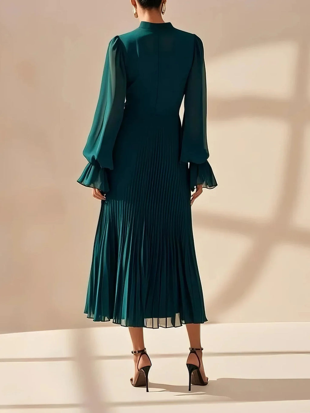 Ruffle Long Sleeve Layered A-Line Dress - Chic Spring Summer Pleated Gown - SalmanStore 