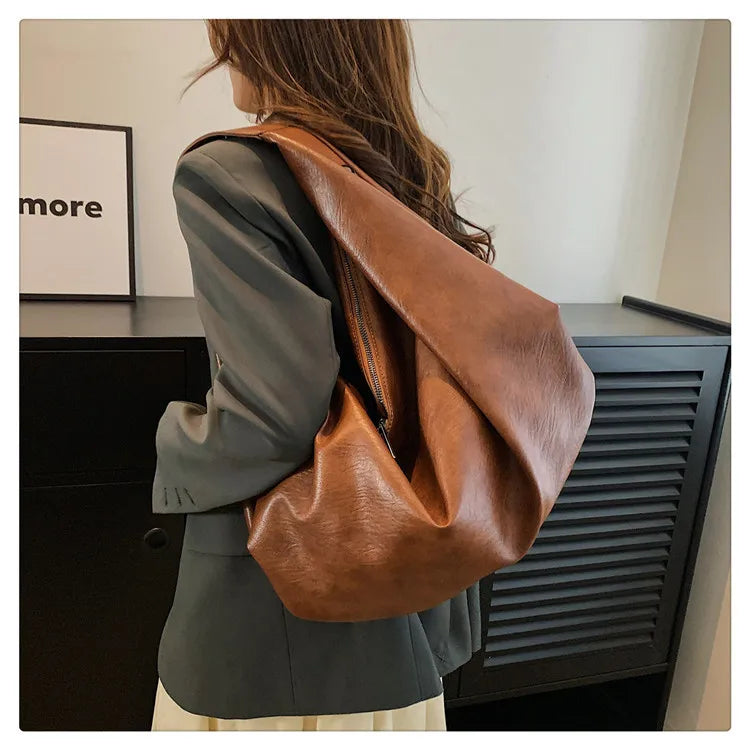 Big Black Shoulder Bag for Women - Large Hobo Soft Leather Crossbody Tote Bag - JStorehub 