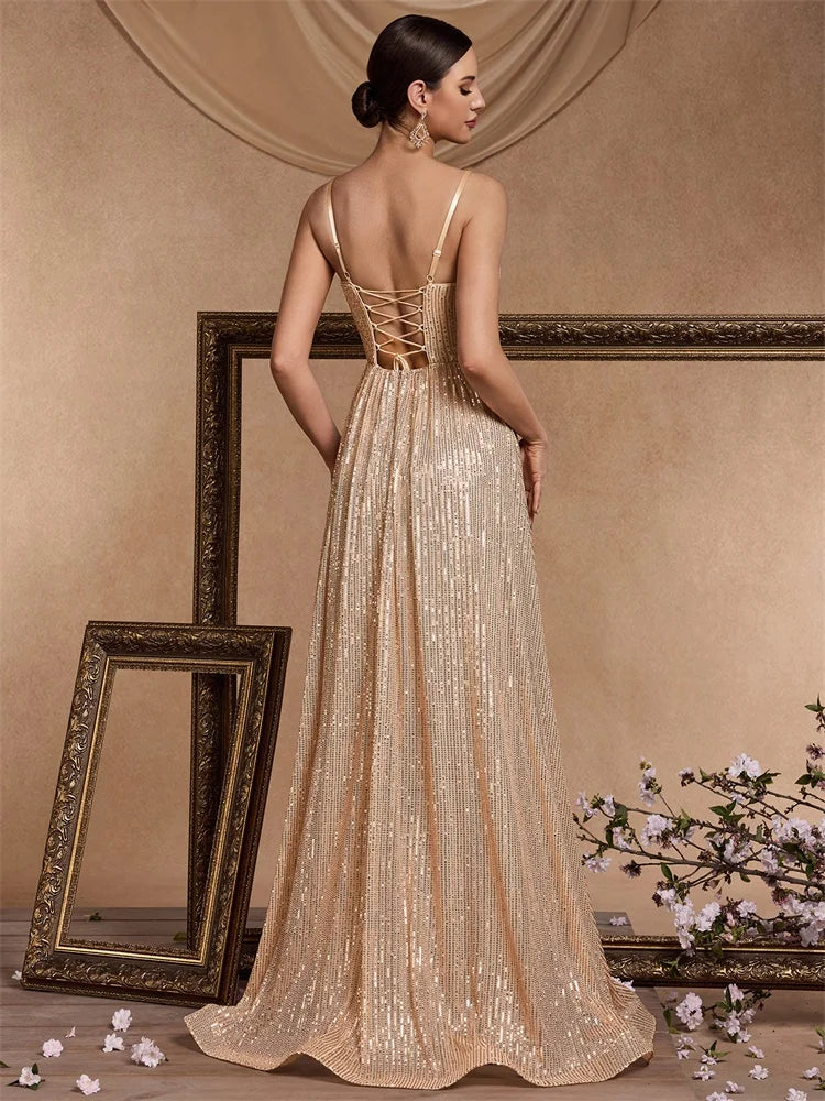 Elegant Backless Sequin Evening Dress - Long Mermaid Formal Gown 2025 - JStorehub 