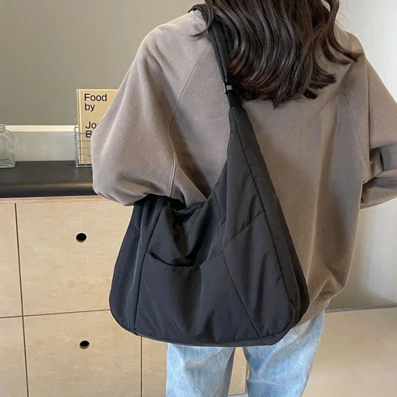 Trendy Women's Soft Cloth Shoulder Bag - Solid Color Y2K Casual Big Crossbody Bag 2026 - JStorehub 
