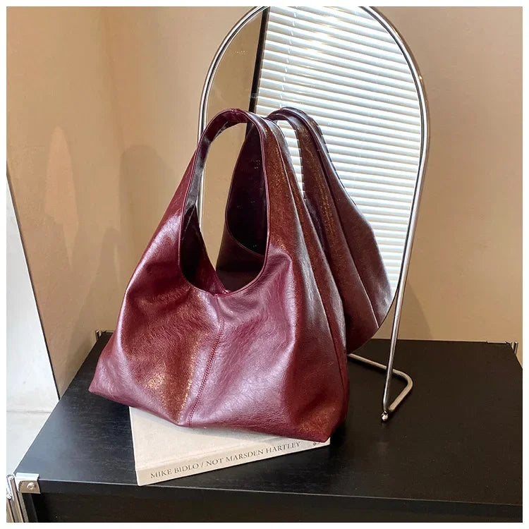 Large Capacity PU Leather Hobo Underarm Bag - 2026 Y2K Trend Shoulder Tote for Women - JStorehub 