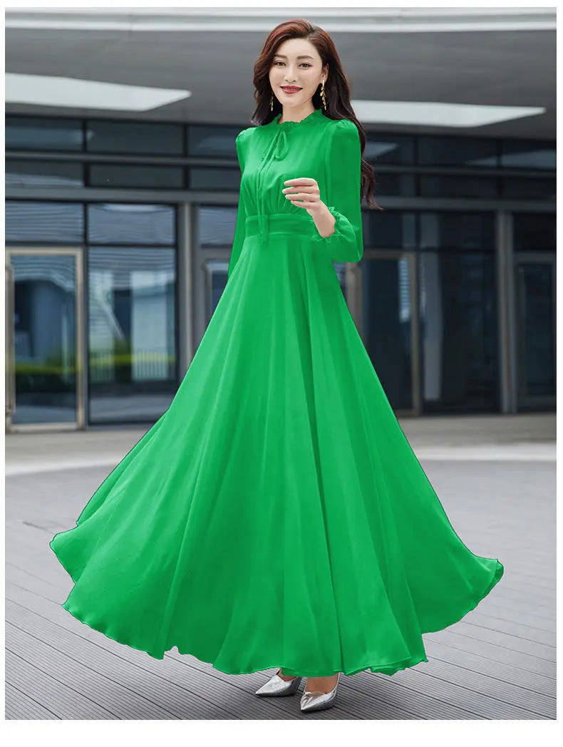2026 Bohemian Beach Long Chiffon Dress - Elegant Long Sleeve 4XL - JStorehub 