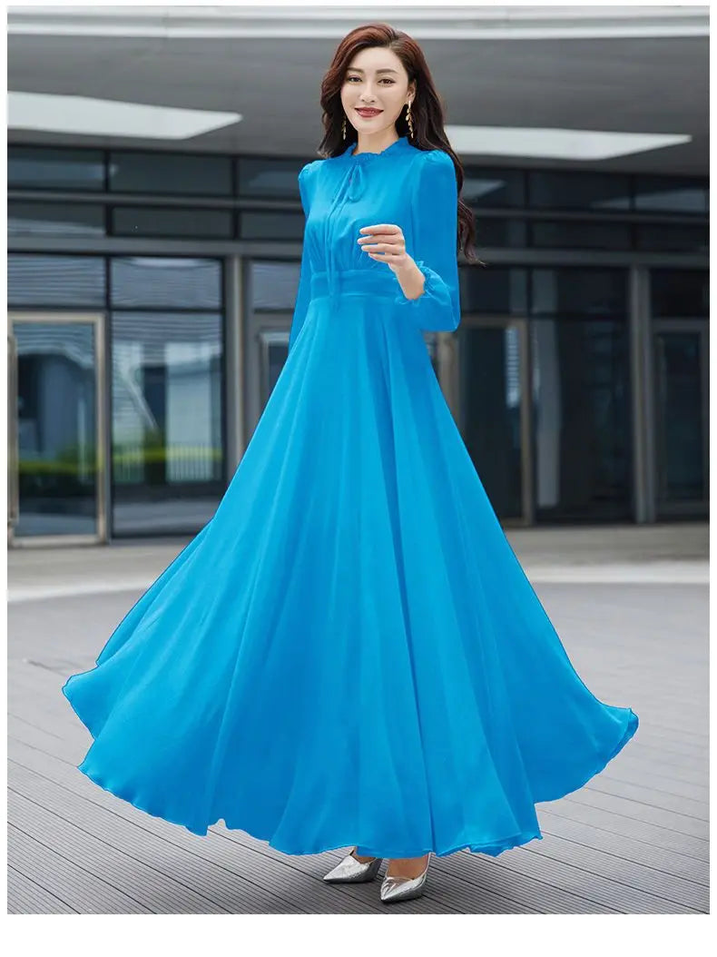 2026 Bohemian Beach Long Chiffon Dress - Elegant Long Sleeve 4XL - JStorehub 