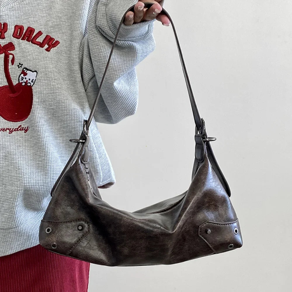 PU Leather Retro Underarm Bag for Women - Y2K Vintage Small Crossbody Handbag - JStorehub 