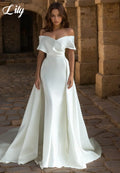 Lily White Off-Shoulder Backless Prom Dress - Satin Mermaid Evening Gown - JStorehub 