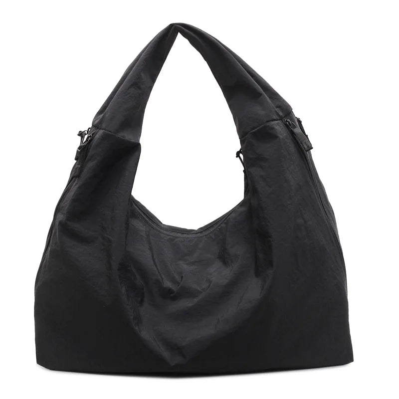 Chic Solid Color Nylon Tote Bag with Multiple Pockets - Large Capacity Shoulder Bag