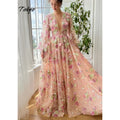 Customized Pink V-Neck Wedding Dress 2025 - JStorehub 