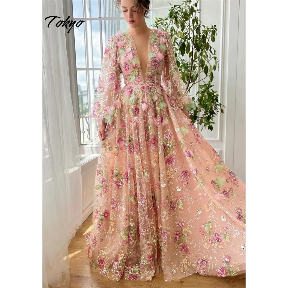 Customized Pink V-Neck Wedding Dress 2025 - JStorehub 
