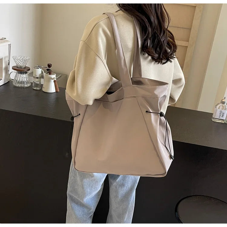 Casual Large Capacity Tote Bag for Women - Simple Aesthetic Drawstring Shoulder Bag