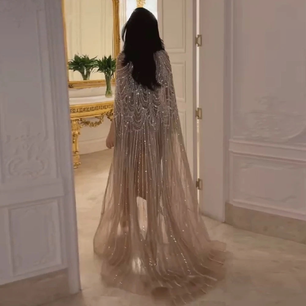 Customized Luxury Nude Caftan Prom Evening Dress - Elegant Party Gown - JStorehub 