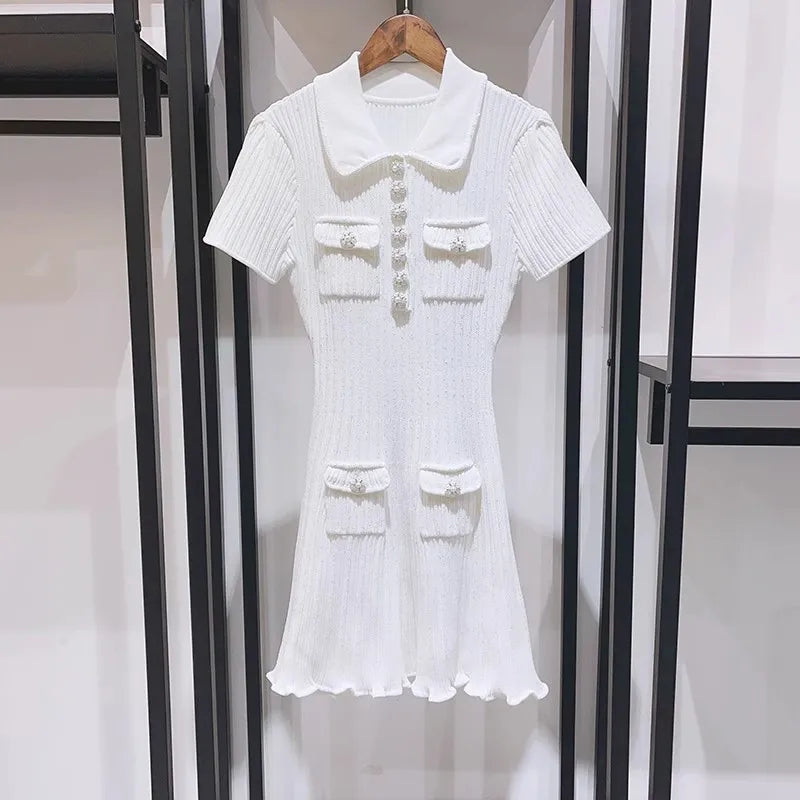 Women Dresses - Polo Neck Knitted Dress Y2K - Salman Store
