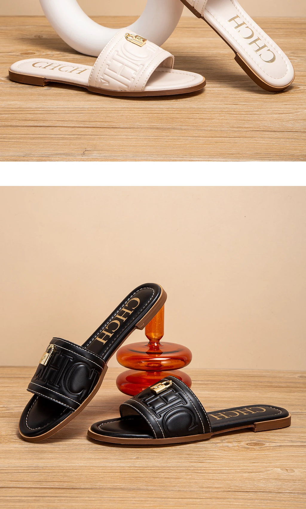 Women's Solid Color Embossed Flat Sandals - Simple Fashion Summer Slippers - JStorehub 