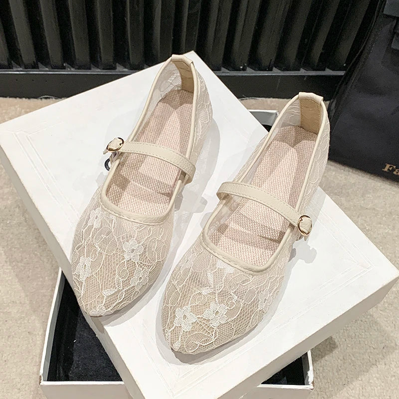 White Bow Hollow Slip-On Flat Shoes for Women - Sweet Ballet Flats