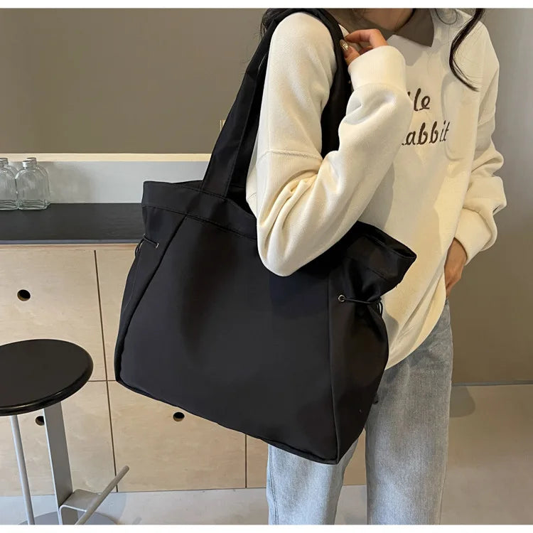 Casual Large Capacity Tote Bag for Women - Simple Aesthetic Drawstring Shoulder Bag - JStorehub 