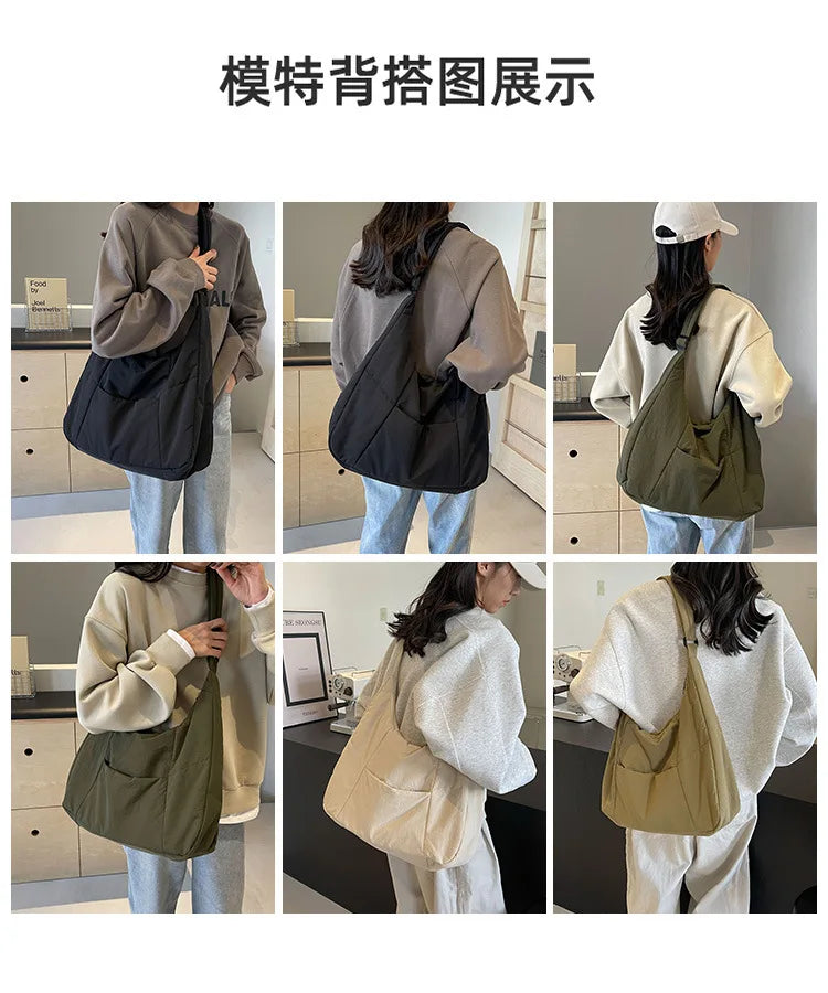 Trendy Women's Soft Cloth Shoulder Bag - Solid Color Y2K Casual Big Crossbody Bag 2026 - JStorehub 