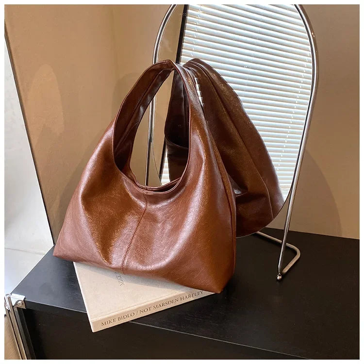 Large Capacity PU Leather Hobo Underarm Bag - 2026 Y2K Trend Shoulder Tote for Women - JStorehub 