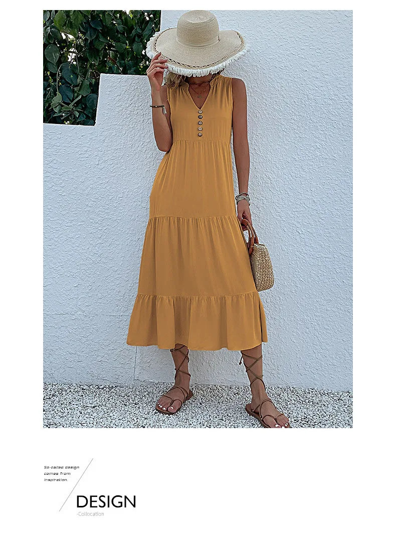 Women Dresses: Casual Summer Midi Dress - Salman Store