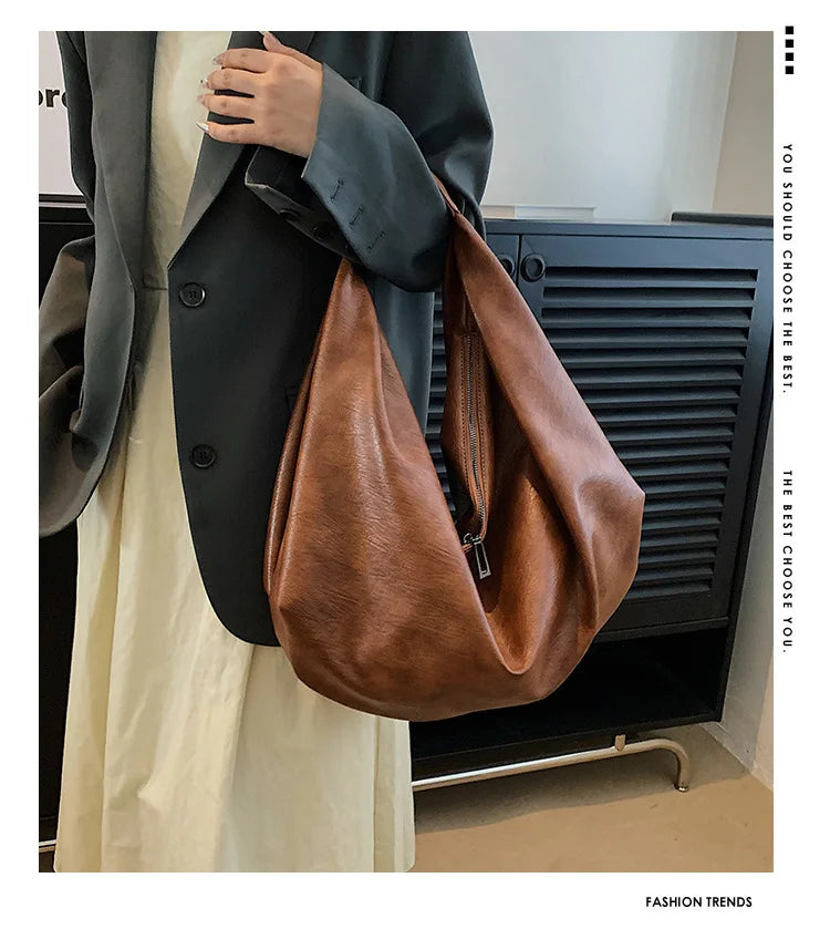 Big Black Shoulder Bag for Women - Large Hobo Soft Leather Crossbody Tote Bag - JStorehub 