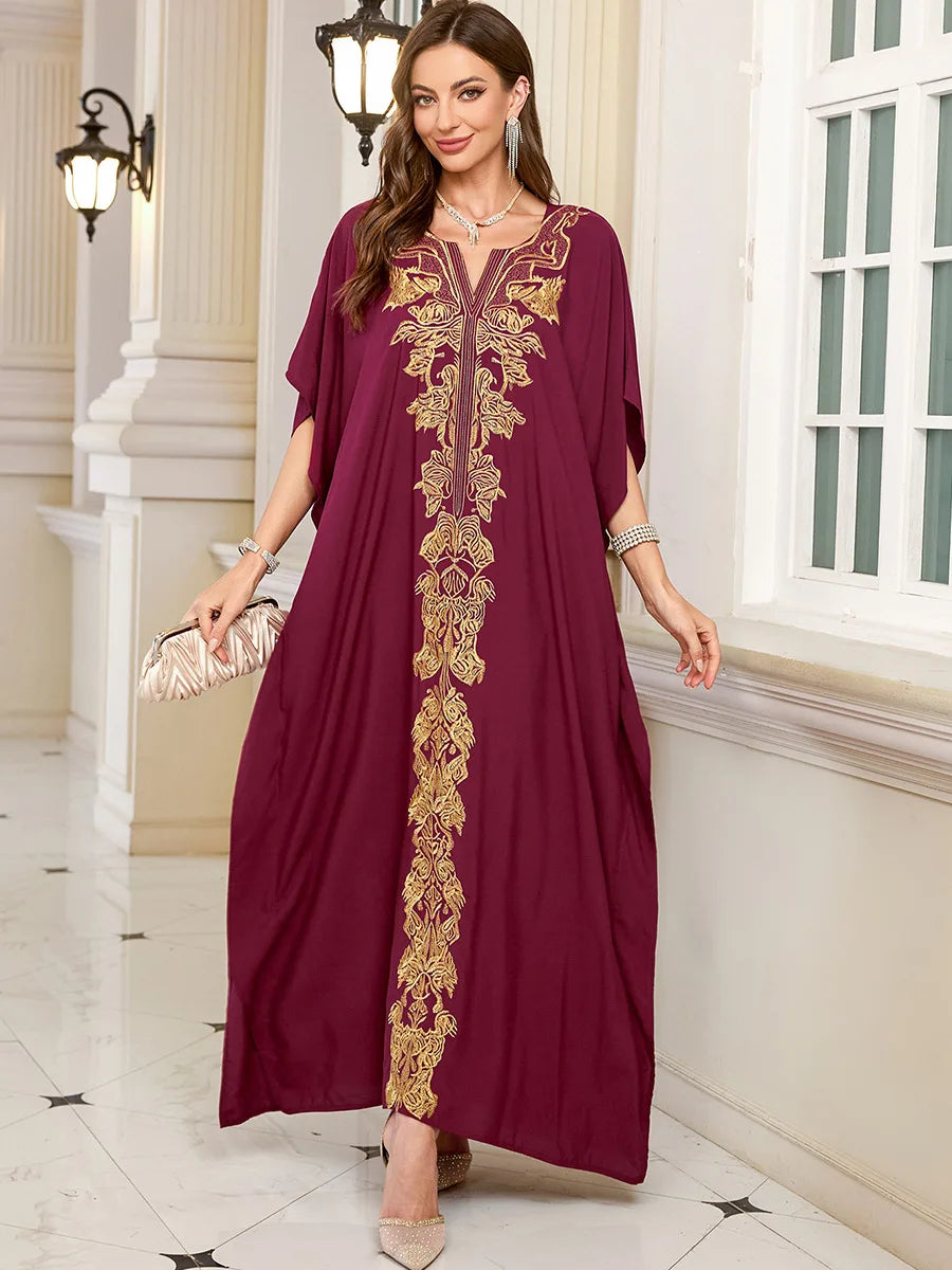 Women Embroidered Long Caftans Plus Size Kaftan Dresses Beach Bathing Suit Cover up moomoo Dress Moroccan Robe