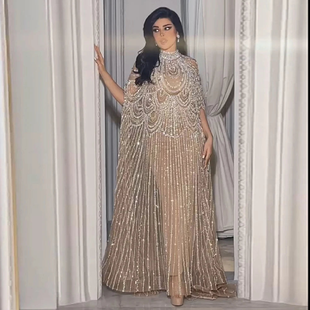 Customized Luxury Nude Caftan Prom Evening Dress - Elegant Party Gown - JStorehub 