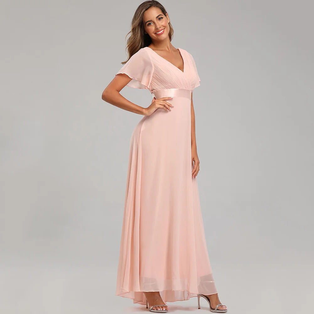 Sexy Pink Chiffon Tulle Maxi Summer Dress - Casual Vintage Long Party Gown - JStorehub 