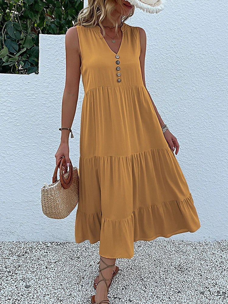Women Dresses: Casual Summer Midi Dress - Salman Store