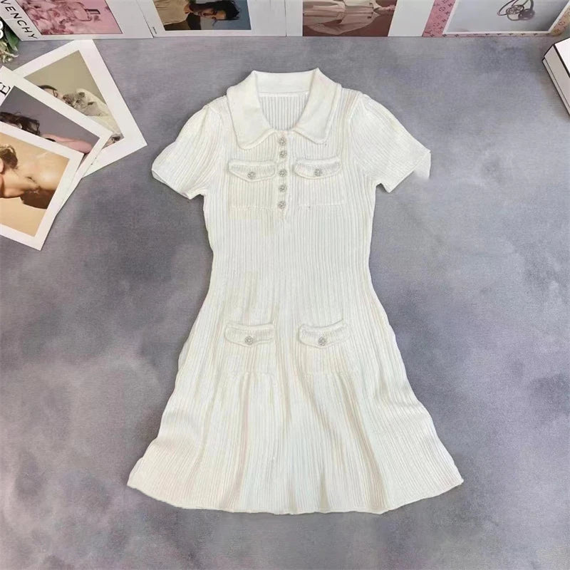 Women Dresses - Polo Neck Knitted Dress Y2K - Salman Store