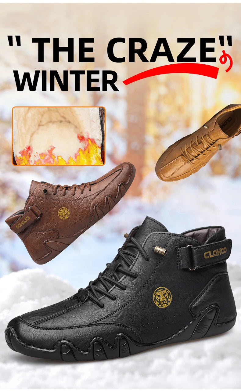 CLOHOO Hand-Sewn Soft-Soled Octopus Boot Men's Short Boots High-Top Leather Boots for Men