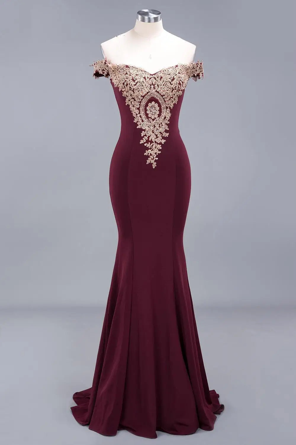 Burgundy Mermaid Satin Evening Dress - Lace Open Back Prom Gown - JStorehub 