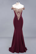 Burgundy Mermaid Satin Evening Dress - Lace Open Back Prom Gown - JStorehub 
