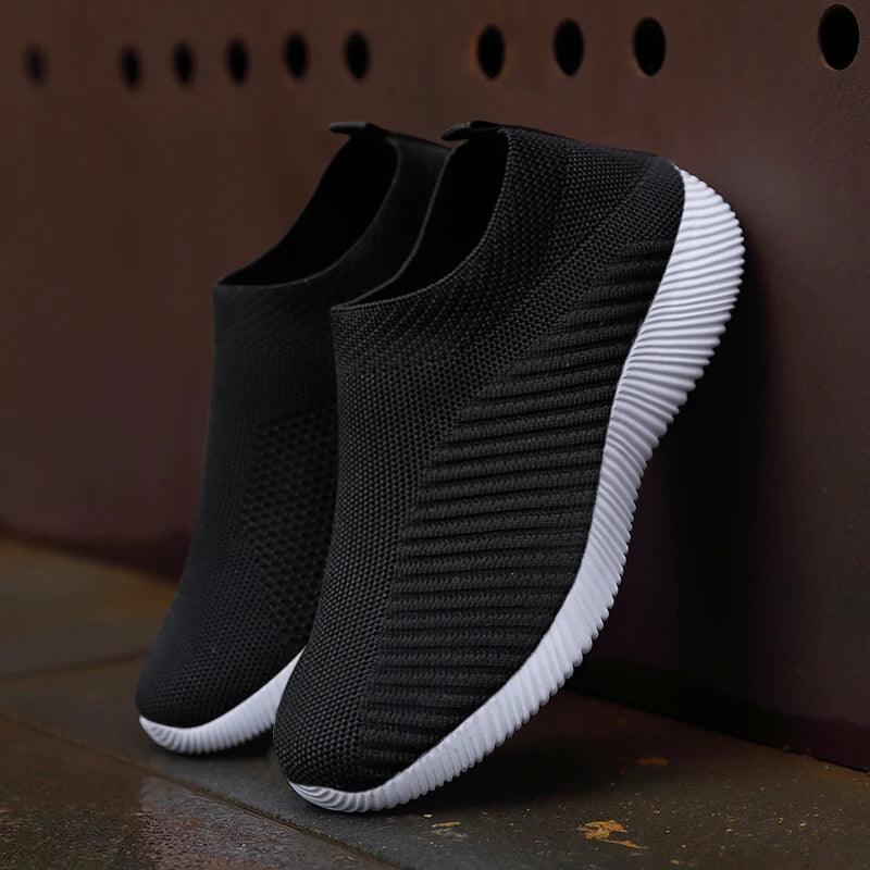 Women's Pink Mesh Sneakers - Breathable Flying Woven Slip-On Walking Shoes - JStorehub 