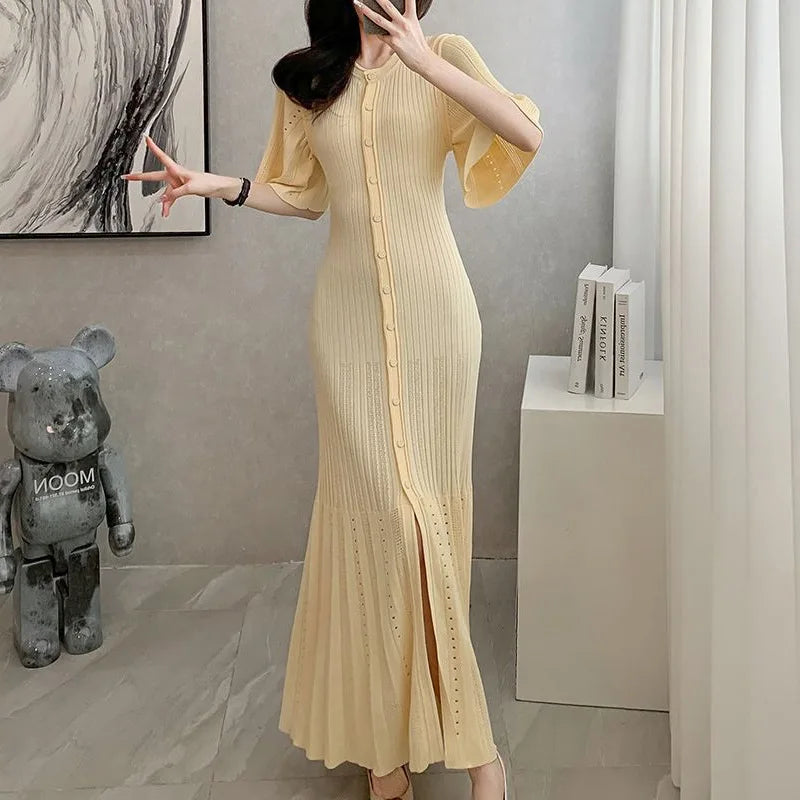 French Elegant Knitted Mermaid Dress - Hollow Slimming Fish Tail Dress - JStorehub 
