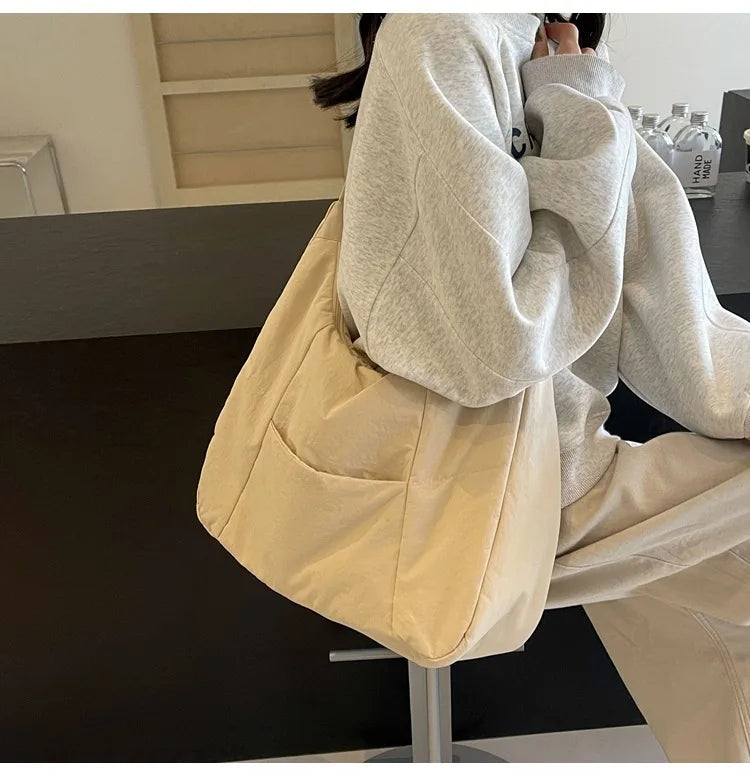 Trendy Women's Soft Cloth Shoulder Bag - Solid Color Y2K Casual Big Crossbody Bag 2026 - JStorehub 
