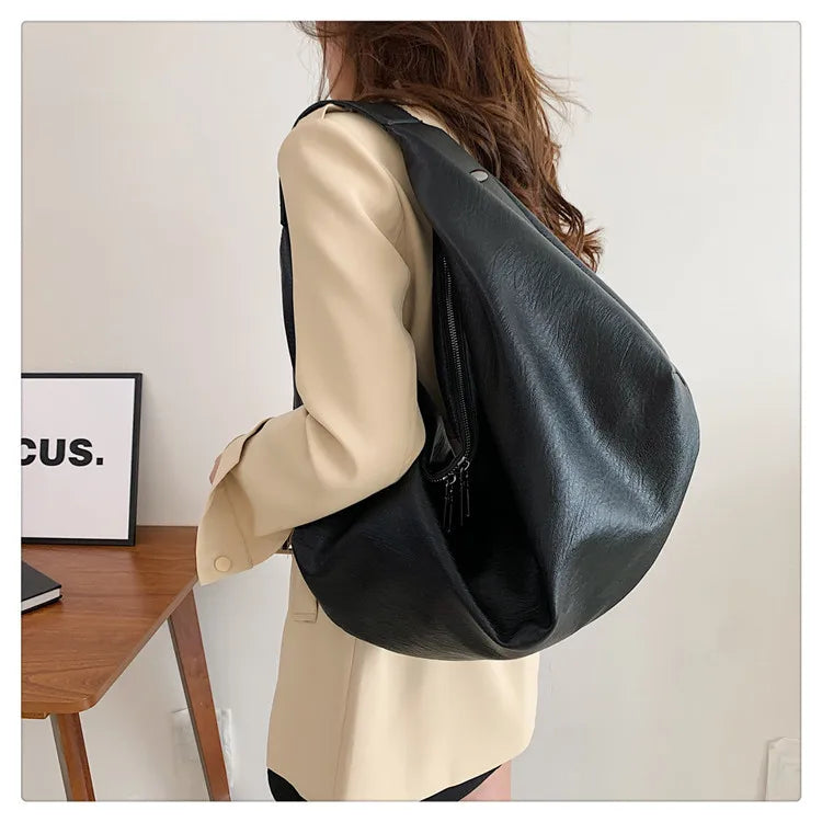 Big Black Shoulder Bag for Women - Large Hobo Soft Leather Crossbody Tote Bag
