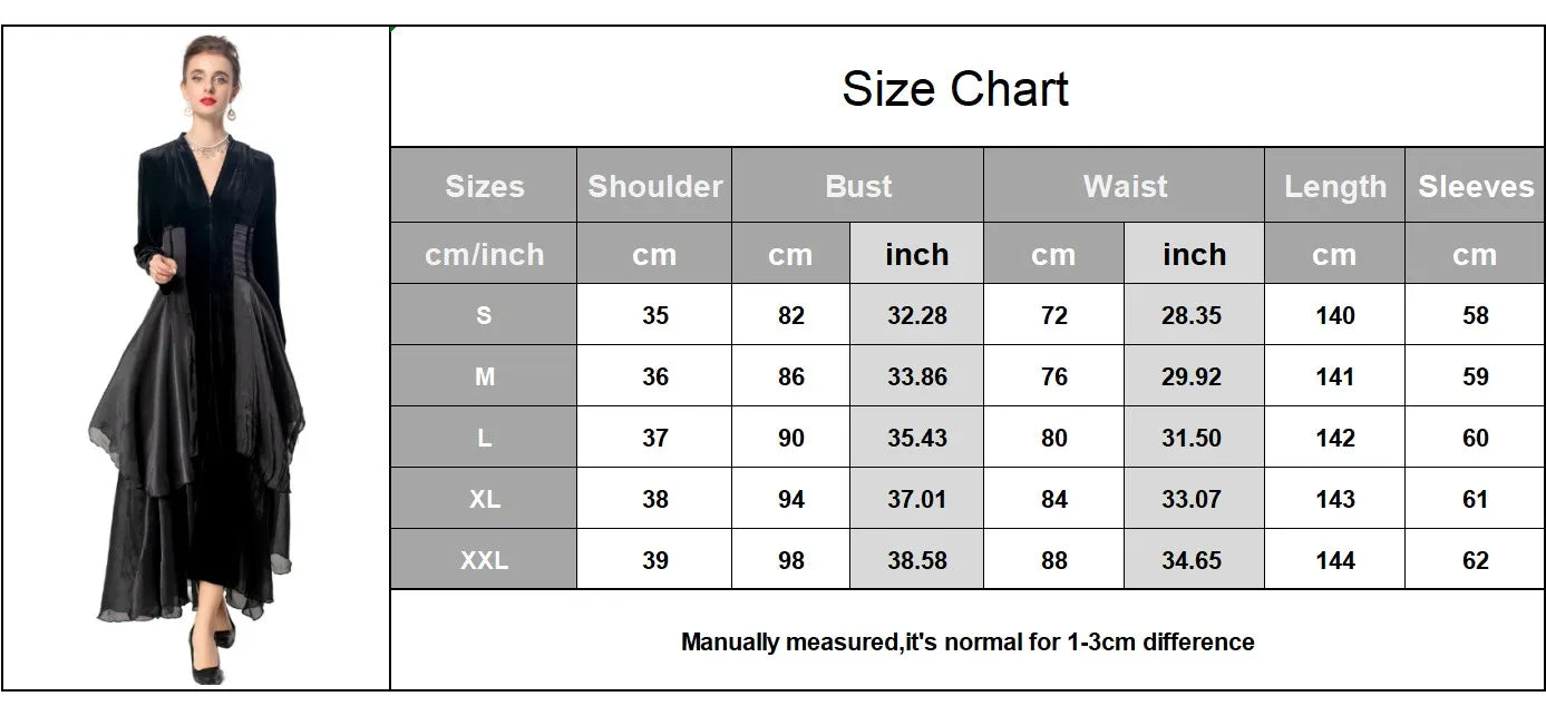 Women's Dresses Sexy V Neck Long Sleeves Velvet Patchwork Ruffles Elegant Fashion Designer Party Prom Gown - SalmanStore 