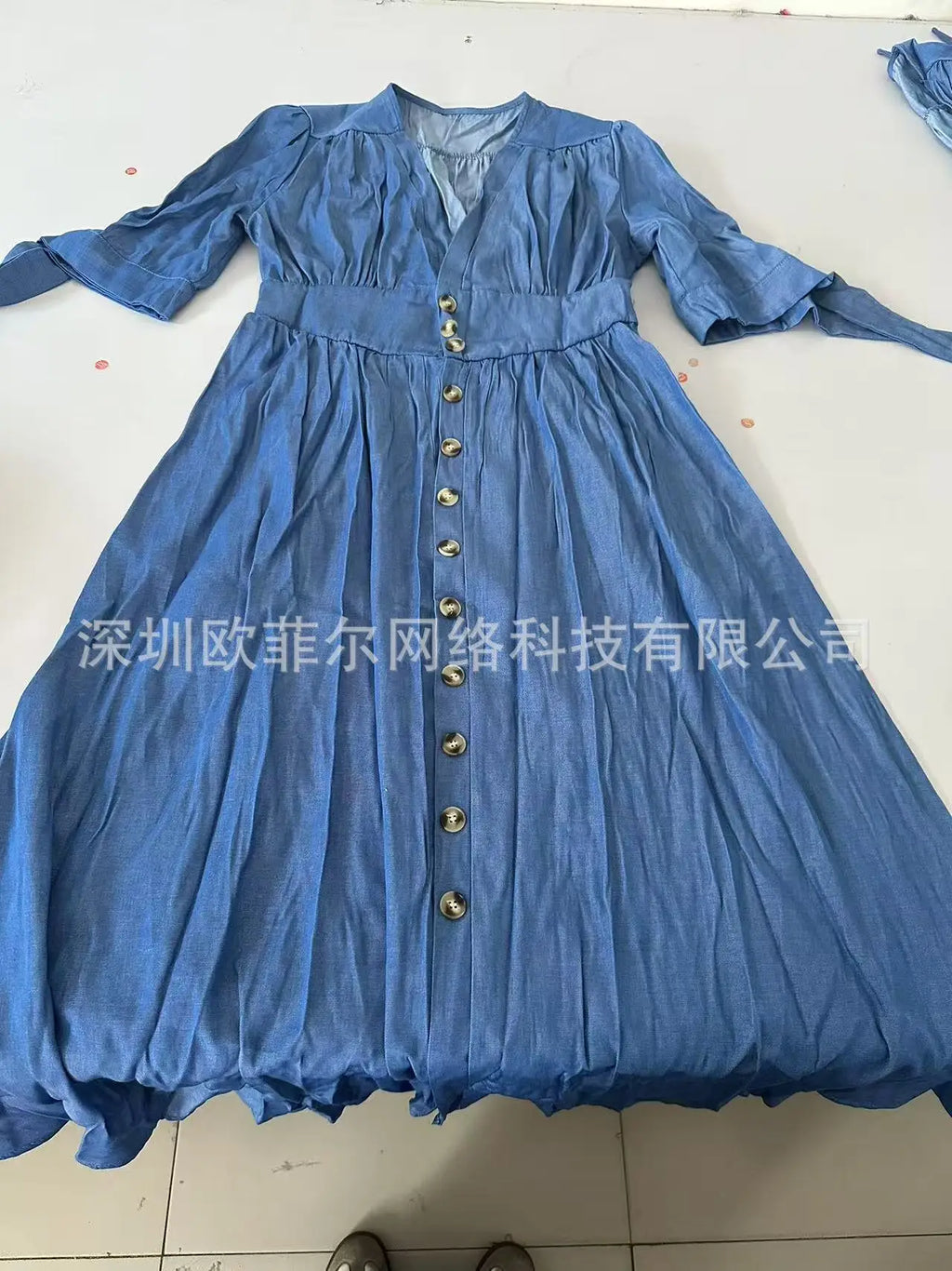 Women Dresses: V Neck Denim Dress - Elegant Style | Salman Store