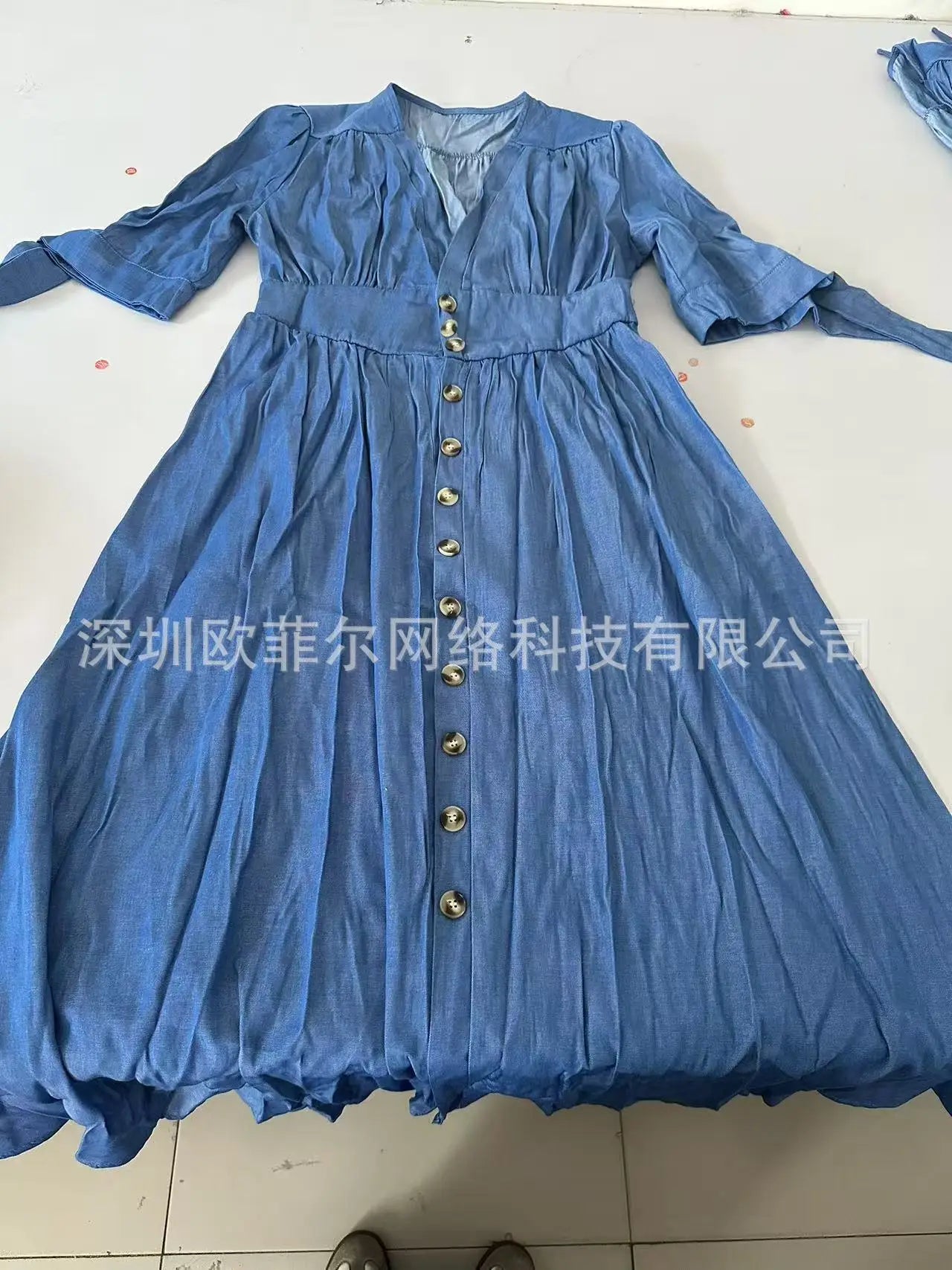 Women Dresses: V Neck Denim Dress - Elegant Style | Salman Store