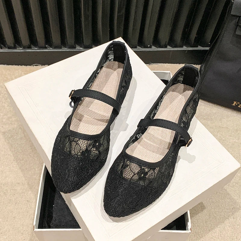 White Bow Hollow Slip-On Flat Shoes for Women - Sweet Ballet Flats