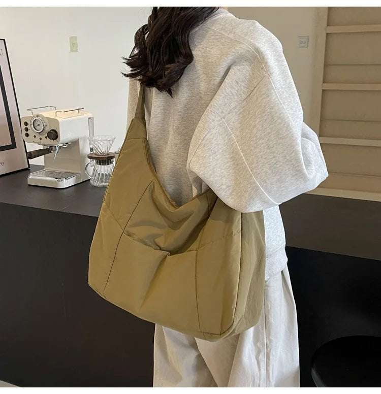 Trendy Women's Soft Cloth Shoulder Bag - Solid Color Y2K Casual Big Crossbody Bag 2026 - JStorehub 