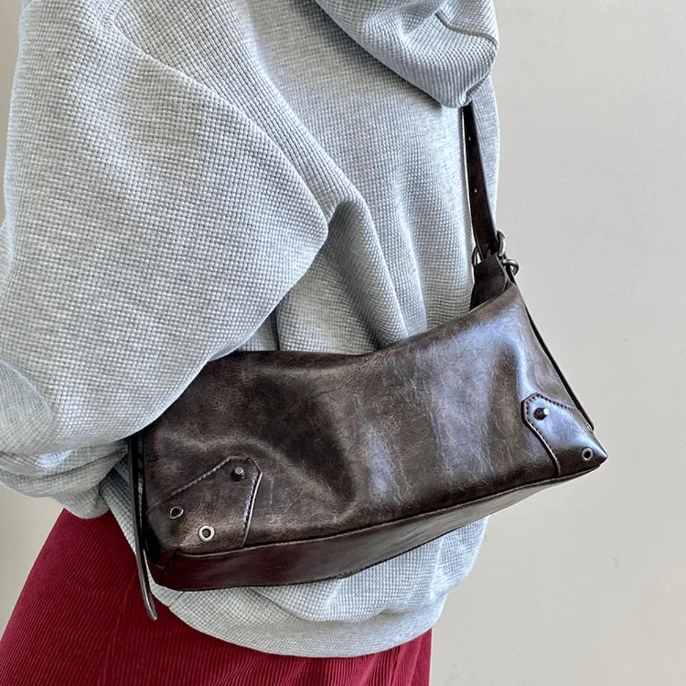PU Leather Retro Underarm Bag for Women - Y2K Vintage Small Crossbody Handbag - JStorehub 