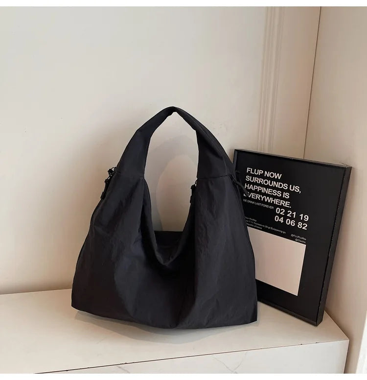 Chic Solid Color Nylon Tote Bag with Multiple Pockets - Large Capacity Shoulder Bag - JStorehub 