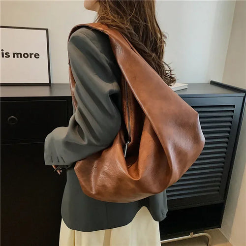 Big Black Shoulder Bag for Women - Large Hobo Soft Leather Crossbody Tote Bag - JStorehub 