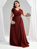 Plus Size Wine Red Chiffon Evening Dress - Luxury 4XL 5XL Mother of Bride Gown - JStorehub 
